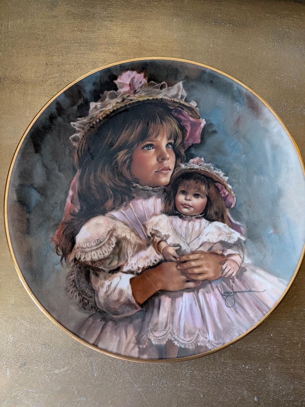 Gorham Painted Plate: Young Girl with Doll in Pink and Brown